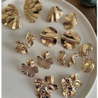 Conjunto 5 Brincos Folheados a Ouro 18k Coração Martelado Folha Kit Brinco Feminino Dourado Elegante