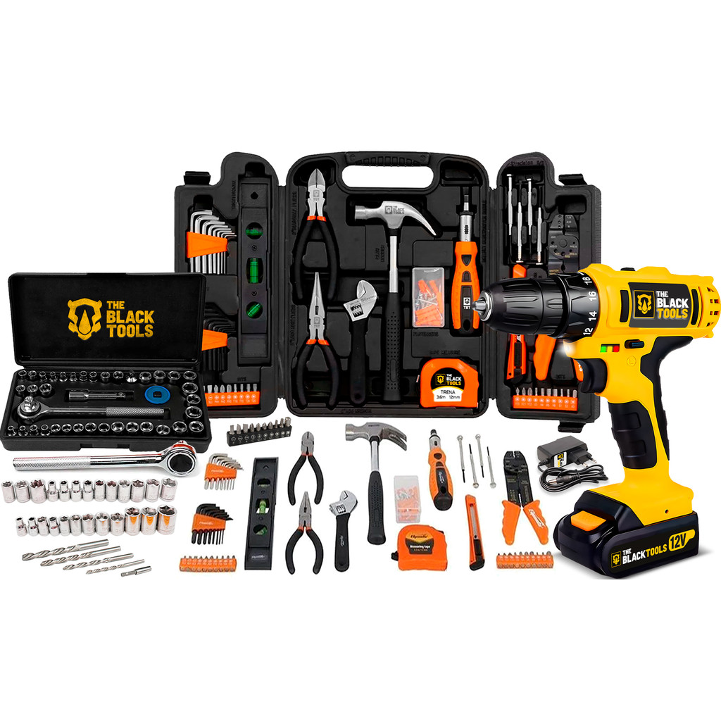 Kit De Ferramentas 169 Peças + Parafusadeira Furadeira 12v The