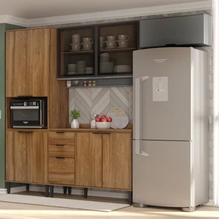 Armário de Cozinha Completa Miami Zen Carraro Freijó com Cinza Titânio em Oferta na Shopee