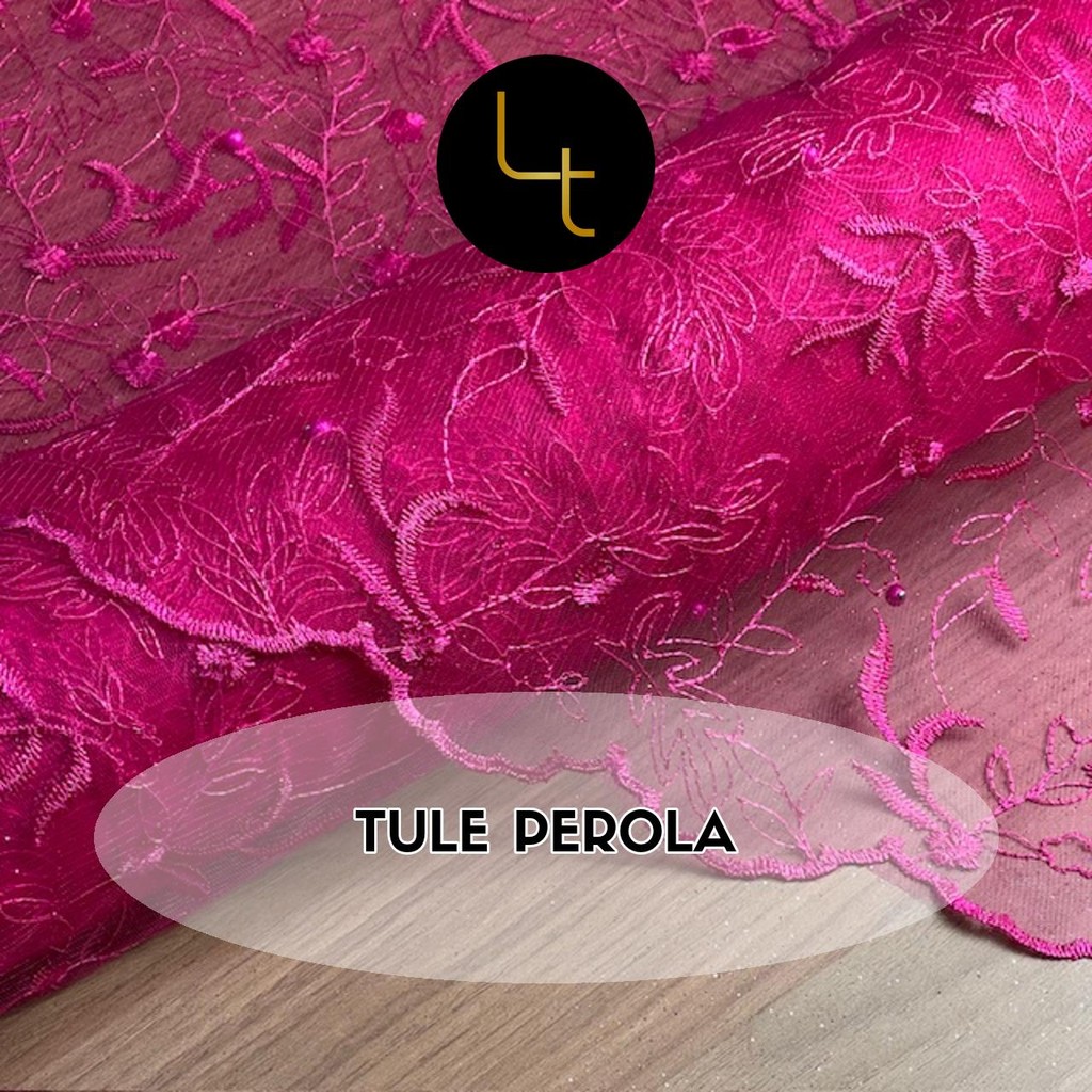 2 Metros Tecido Tule Perola Bordado com Flores - Vestidos e Roupas de ...
