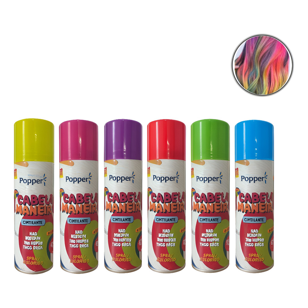 Tinta Spray Cabelo Temporária Popper 125ml Neon Cores Festas Carnaval ...