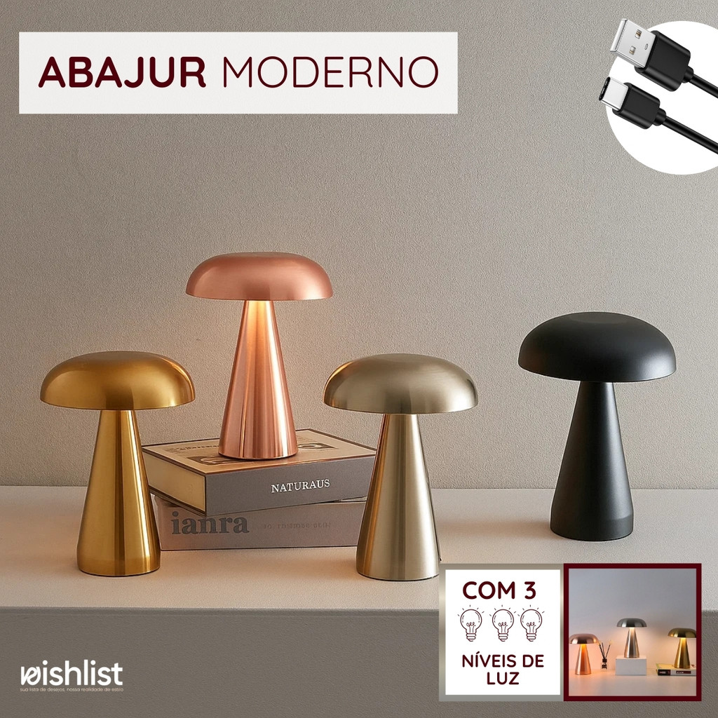 Abajur Cogumelo Touch Luminária De Mesa Recarregável Led Decoração - Unidade e Kit | Shopee Brasil
