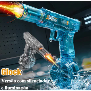 Pistola de Água Elétrica com Luz - Metralhadora Aquática Automática Recarregável | Brinquedo Lançador para Crianças