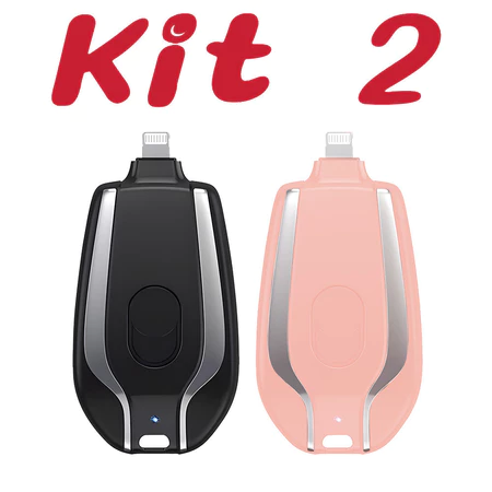 Kit 2 Carregador de Chaveiro 1500mAh | Mini Bateria Ultra-Compacta com Carregamento Rápido p/ iPhone