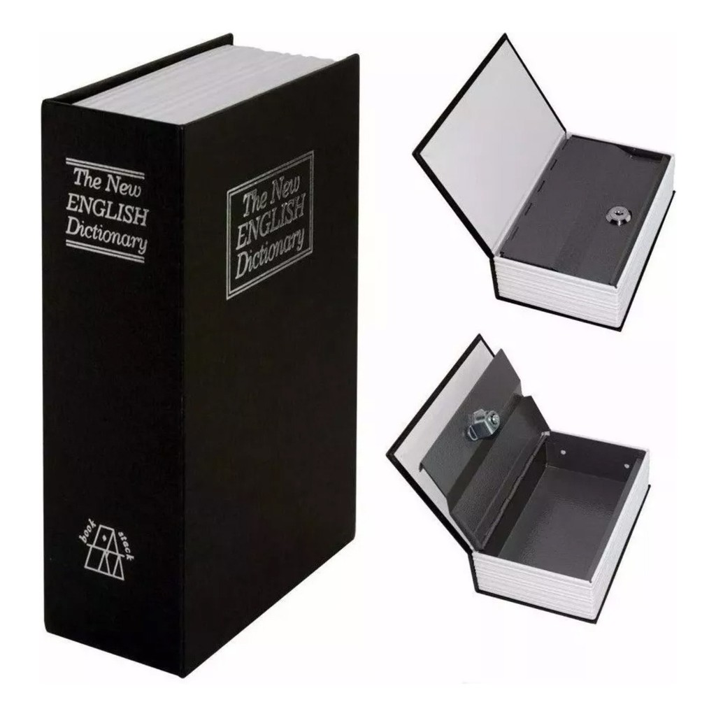 Cofre Camuflado Forma De Livro Dicionário Com Chave Cor Preto