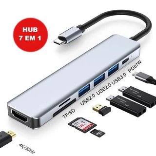 HUB 7 em 1 Tipo C USB HDTV 4K 30Hz Vídeo USB 3.0 USB 2.0 SD TF Cartão Slot Leitor de Dados USB-C-Spacexx