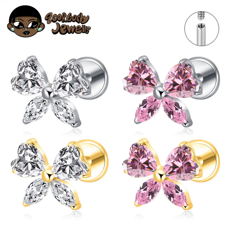 Piercing Titânio Labret Gravata Borboleta Para Helix Cartilage Conch Tragus