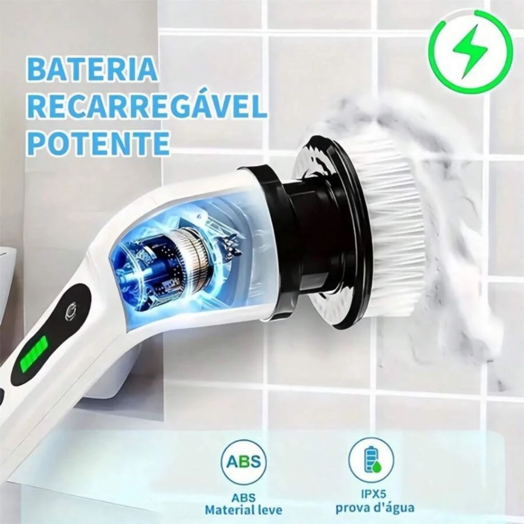 Escova de Limpeza 9 Em 1 Recarregavél Elétrica Giratória Com Cabo Alongador-D10