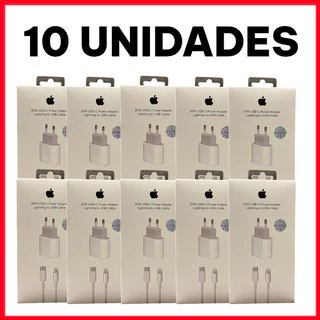 Kit 10 pcs Carregador iPhone Turbo 20W Fonte + Cabo USB-C Lightning Rápido