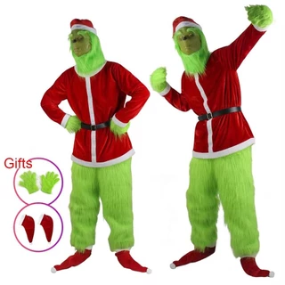 Novo Traje De Natal Cosplay Roupas Vestir-Se Papai Noel Estranho Monstro De Cabelos Verdes Grinch Festa