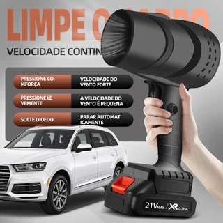 Soprador De Folhas Turbo Portátil Recarregável 21v Com 2 Baterias Potente Limpeza Interna e Externa