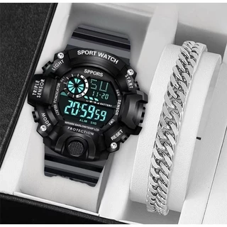 Relogio masculino original shok sport premium + pulseira banhado a ouro prata promoção presente