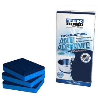 Esponja multiuso antiaderente dupla face azul 3 peças - Tekbond em Oferta na Shopee