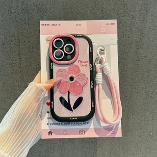 Capa De Flores Bordadas Rosa Compatível Com IPhone 16 11 12 13 14 15 PRO MAX 6 7 6S 8 Plus XR XS 6SPlus 7Plus PFK854