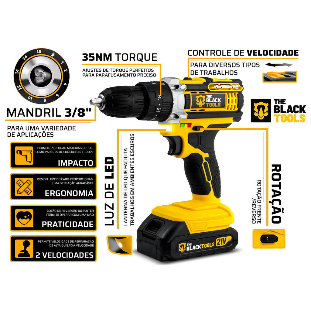 Parafusadeira Furadeira Impacto Profissional 21v Tb-21px 2 Bat