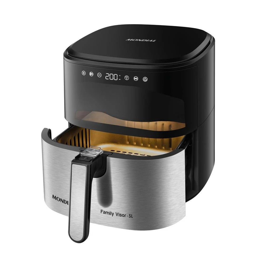 Fritadeira Sem Óleo Air Fryer Digital 5L Mondial Preto e Inox 2000W AF 50 DVI