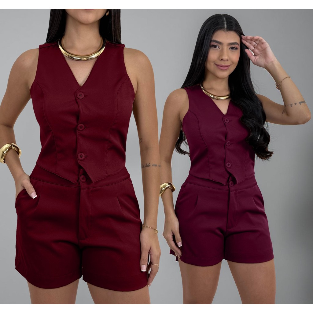 CONJUNTO SHORT COM COLETE ALFAITARIA FEMININO