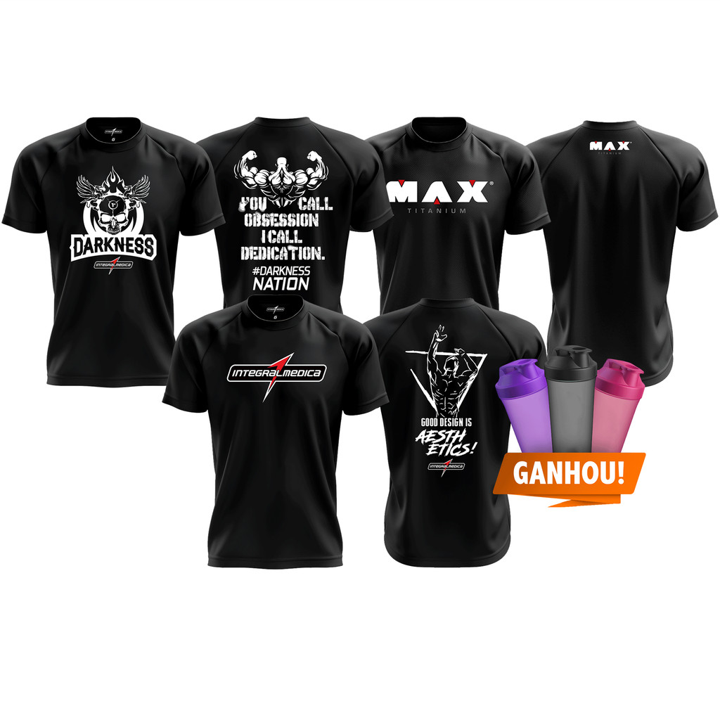 Kit 3x Camiseta Dry Fit Masculina Darkness + Zyzz + Max Titanium
