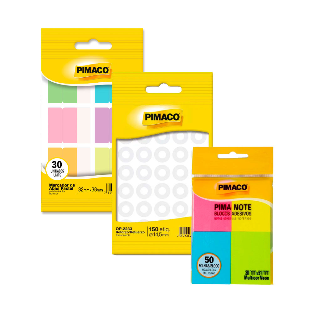 Kit Reforço de Fichario + Marcador de páginas + Bloco adesivo Pimaco ...