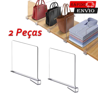 2 peças Divisor de prateleira ajustável para armário organizadores de bolsa transparentes para armário em Oferta na Shopee