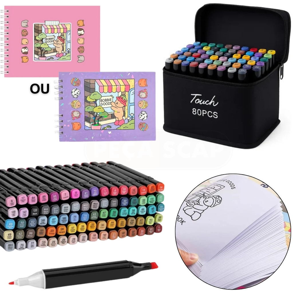 Kit Livro Bobbie Goods + Canetas Ponta Dupla Canetinha 80 Cores ...