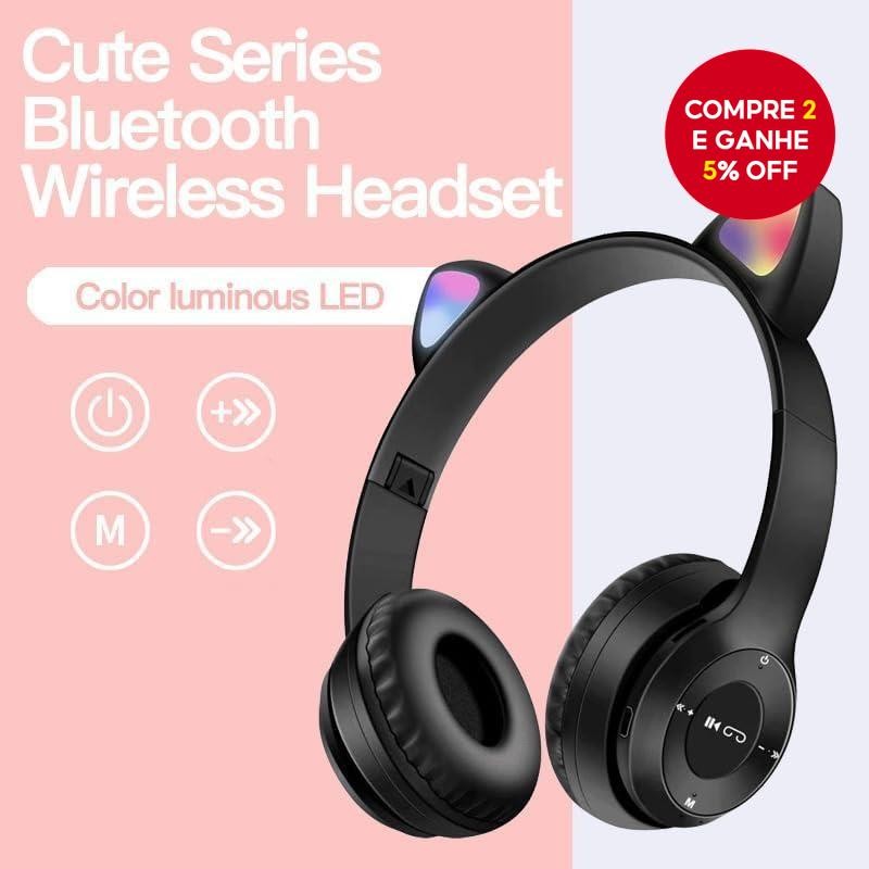 P47M Fones De Ouvido Gato Orelha Sem Fio Bluetooth Com LED Colorido RGB Redução Ruído Flash Luz Para Uso Diário