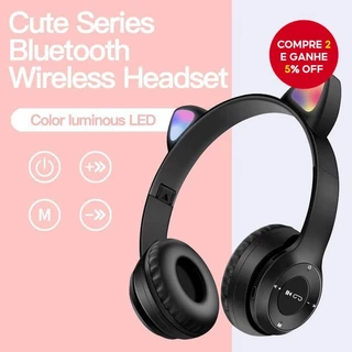 P47M Fones De Ouvido Gato Orelha Sem Fio Bluetooth Com LED Colorido RGB Redução Ruído Flash Luz Para Uso Diário