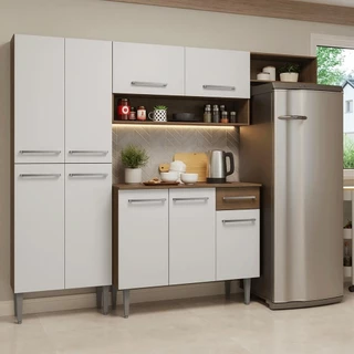 Armário de Cozinha Completa 229cm Rustic/Branco Emilly Madesa 016 em Oferta na Shopee