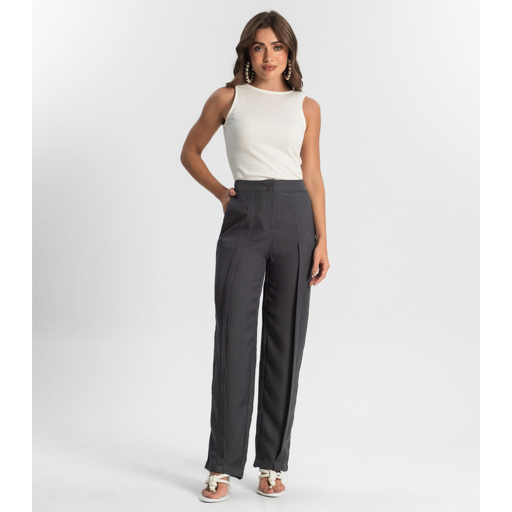 Calça Feminina Reta Alfaiataria Style Box Cinza | Shopee Brasil