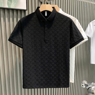 Camiseta de seda gelo masculina camisa Polo de manga curta versão coreana na moda solta bonito moda legal luz luxo espor