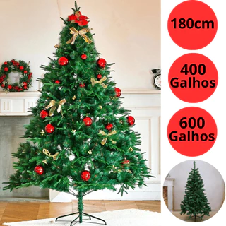 Arvore de Natal Pinheiro Tradicional 180CM 400 e 600 Galhos Ajustáveis Hastes Flexíveis Reforçada Pés de Ferro