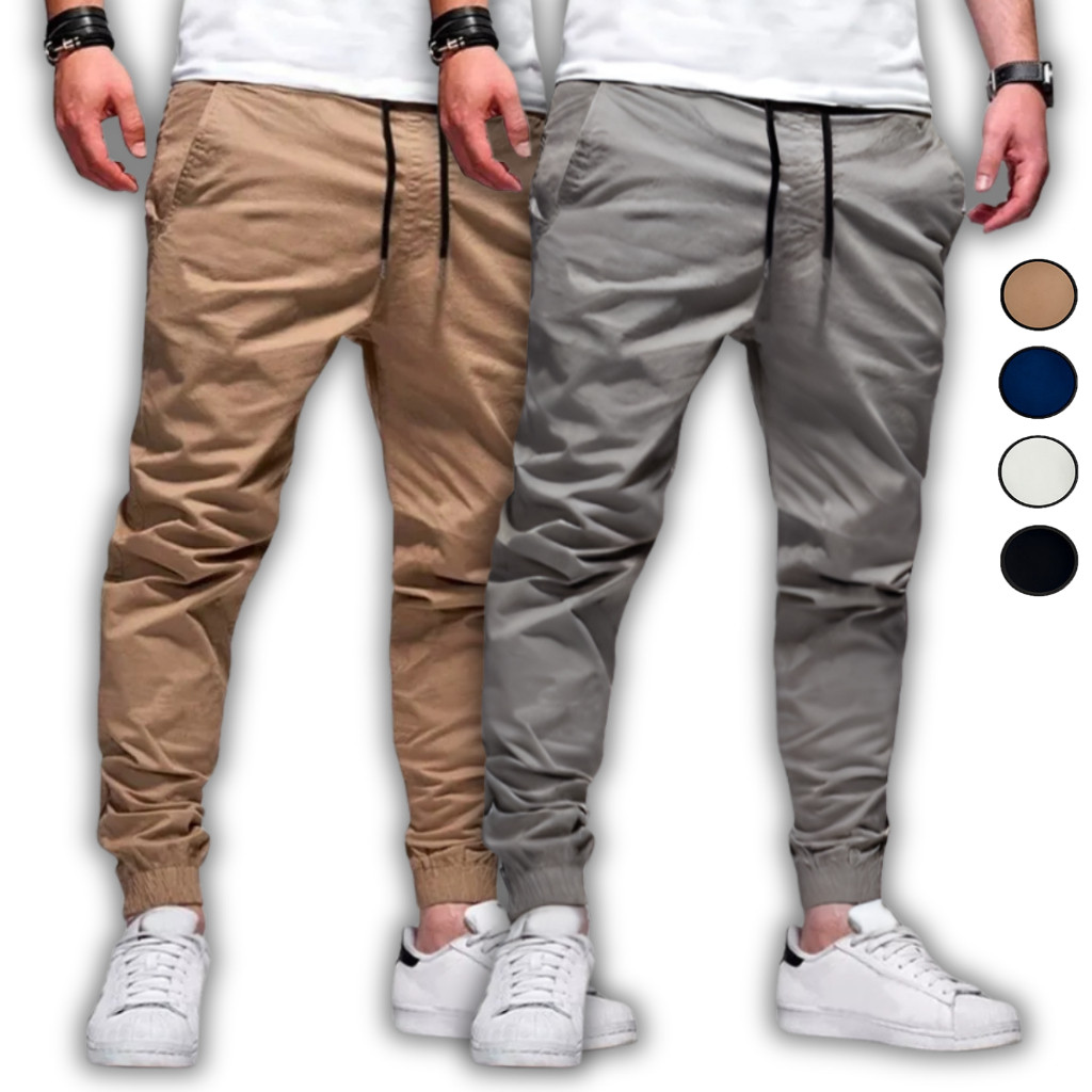 Kit 2 Calça Jogger Masculina Sarja ou Jeans 4 Bolsos com Punho Elástico Streetwear Diversas Cores G1 G2 G3 G4