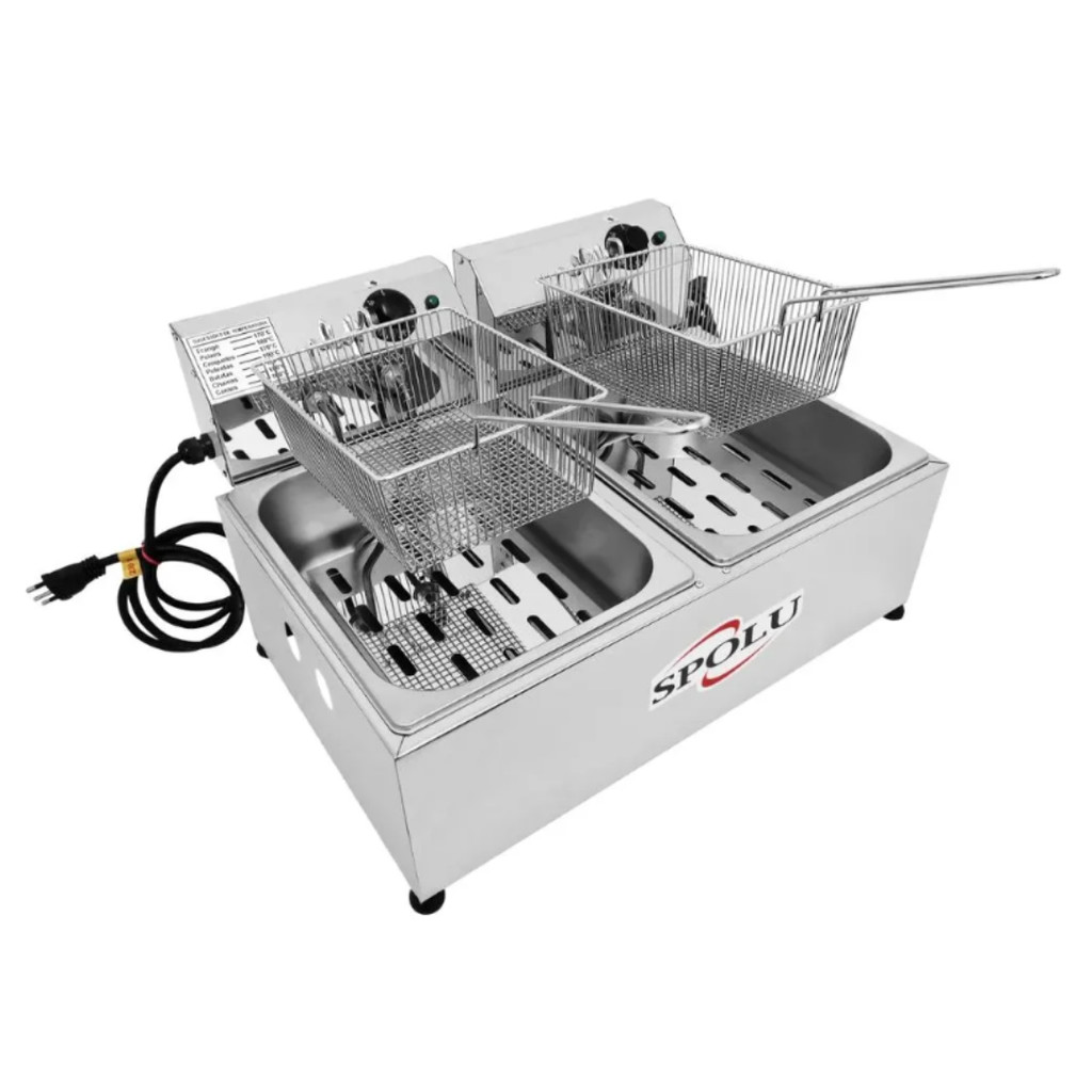 Fritadeira Elétrica Industrial 2 Cubas 12L Óleo Inox 3000W S