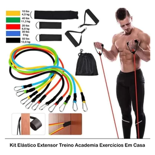 Kit 11 Elastico Extensor Treino Fitness Funcional Academia Yoga em Casa Ginastica
