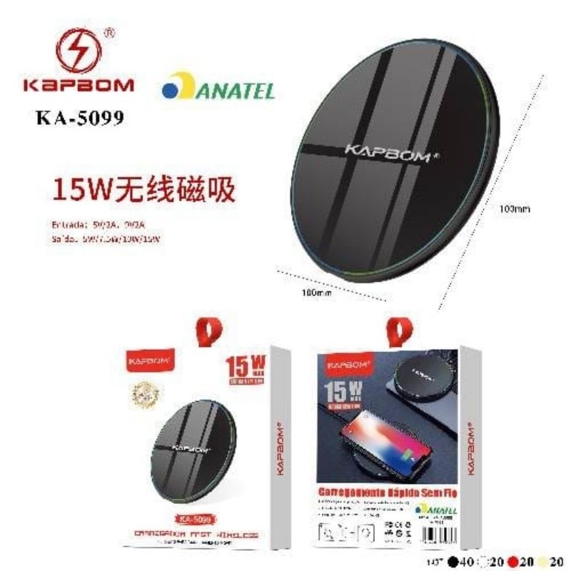 Carregador Sem Fio de Carregamento Rápido 15Wmax