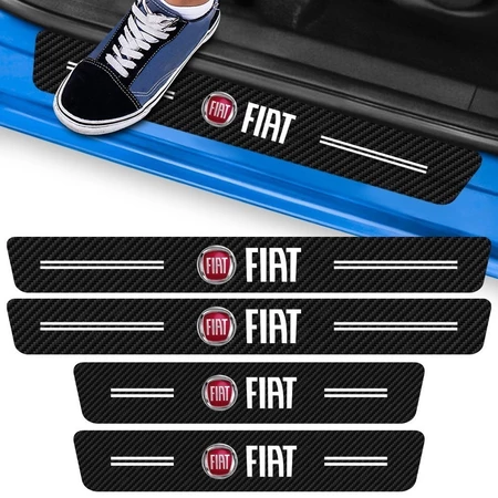 Kit 4 Peças Adesivo Soleira de Porta Carro Modelo Fiat Proteção Fibra de Carbono Anti Arranhões
