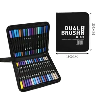 Kit 36 Cores Caneta Dual Brush Coloridas para Desenho e Lettering e Estojo de Armazenamento com Zíper Marisa em Oferta na Shopee
