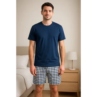 Pijama Poliviscose Masc Curto Conforto  Leveza Casal Xadrez Transpiravel em Oferta na Shopee