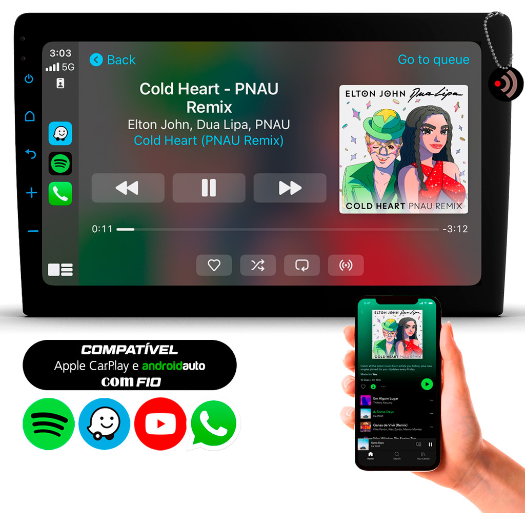 Central Multimídia Slim 9 Polegadas MP5 RS-908BR Prime Apple CarPlay ...