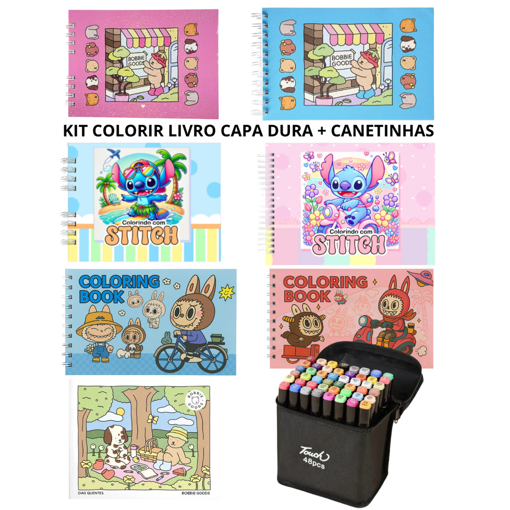Livro Kit de Colorir Capa Dura Diversos Canetinhas Marcadora 24/48 ...