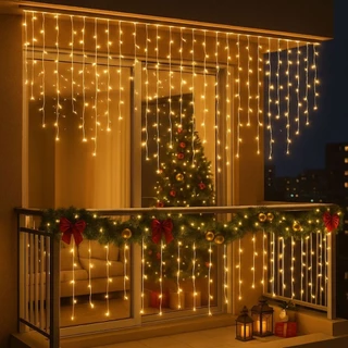 Cascata 400 Leds 10m Branco Quente Natal 8 Funções 110/220V Pisca/Fixo