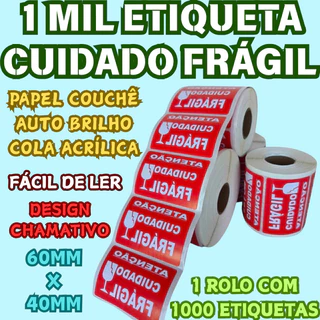 1 Rolo Com 1000 60mm x 40mm Etiqueta Cuidado Frágil Design Chamativo Papel Adesivo De Alta Qualidade em Oferta na Shopee