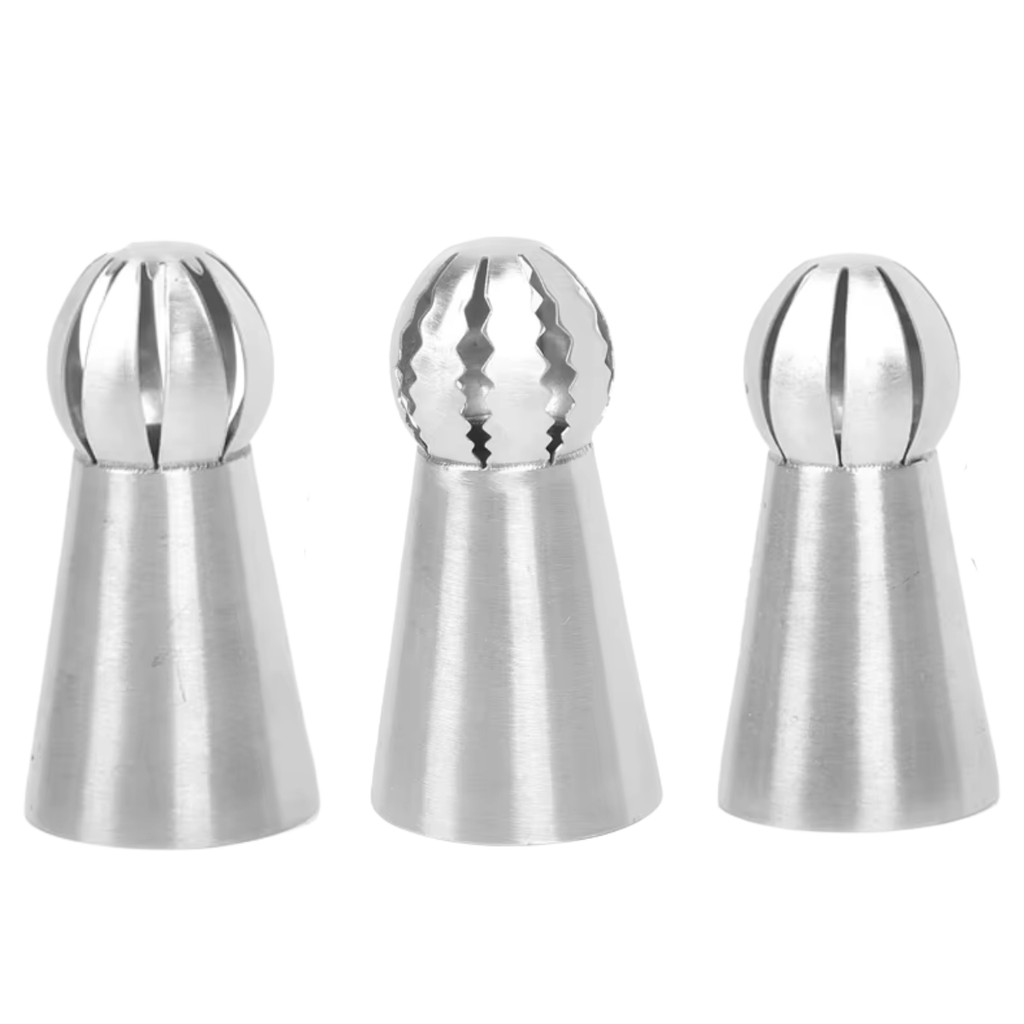 Kit Bico Russo Esfera De Confeitar 3Pçs Cupcake Aço Inox Sem