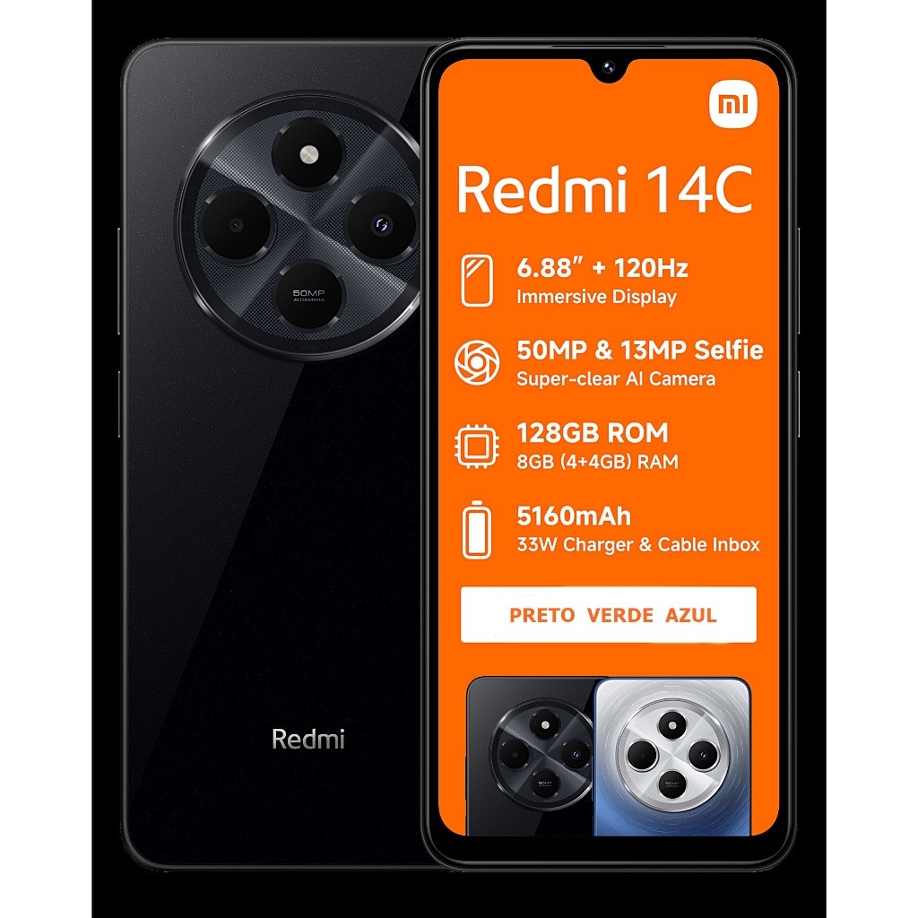 Xiaomi Redmi 14C 8GB 256GB Dual NFC SIM 4G Tela 6.88