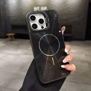 Capa Case Magnética Aurora Laser Magsafe Premium Brilhante iPhone 16 15 14 13 12 11 Pro Max Capinha Carregamento Indução