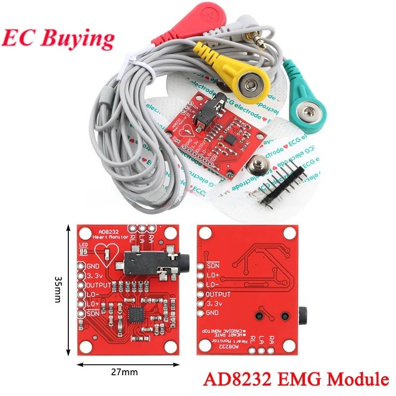 Sensor De Sinal Muscular EMG ecg Módulo AD8232 Medição Pulso Freqüência ...