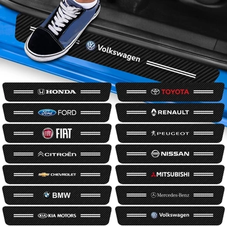 Kit 4 Peças Adesivo Soleira de Porta Carro Modelo Proteção Fibra de Carbono Anti Arranhões Varios Modelos