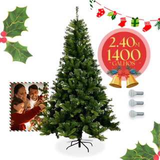 Árvore De Natal 2,40m 240cm Verde 1400 Galhos Pinheiro Canadense Cheios Grande Pé De Ferro Premium Nfe Luzes De Natal