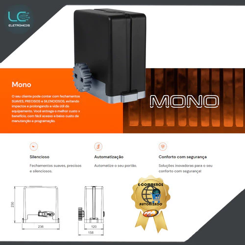 Kit Motor Portão Automático Eletrônico Ppa Dz Stark 600kg 1/3hp 2tx 60Hz Z18