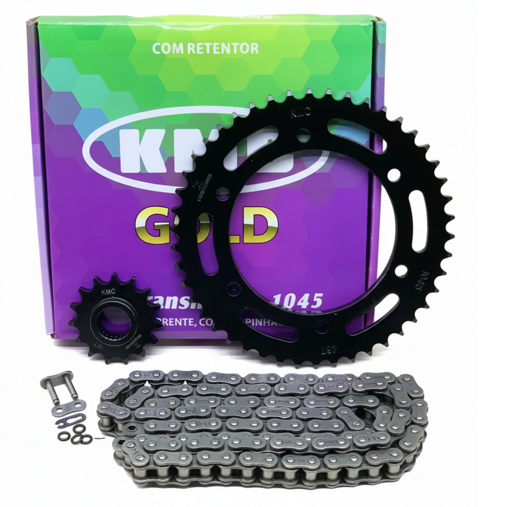 KIT RELAÇÃO TRANSMISSÃO KMC YAMAHA FAZER 250 ( 18 A 21 ) ( 46T X 15T ...